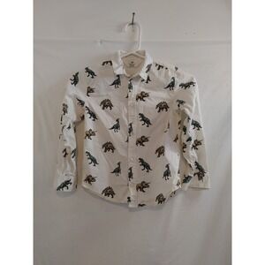 H & M Boys Button Up Dinosaur Long Sleeve Shirt.‎ Size 6x